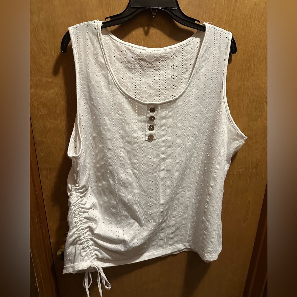 White Sleeveless Top with Button Detail